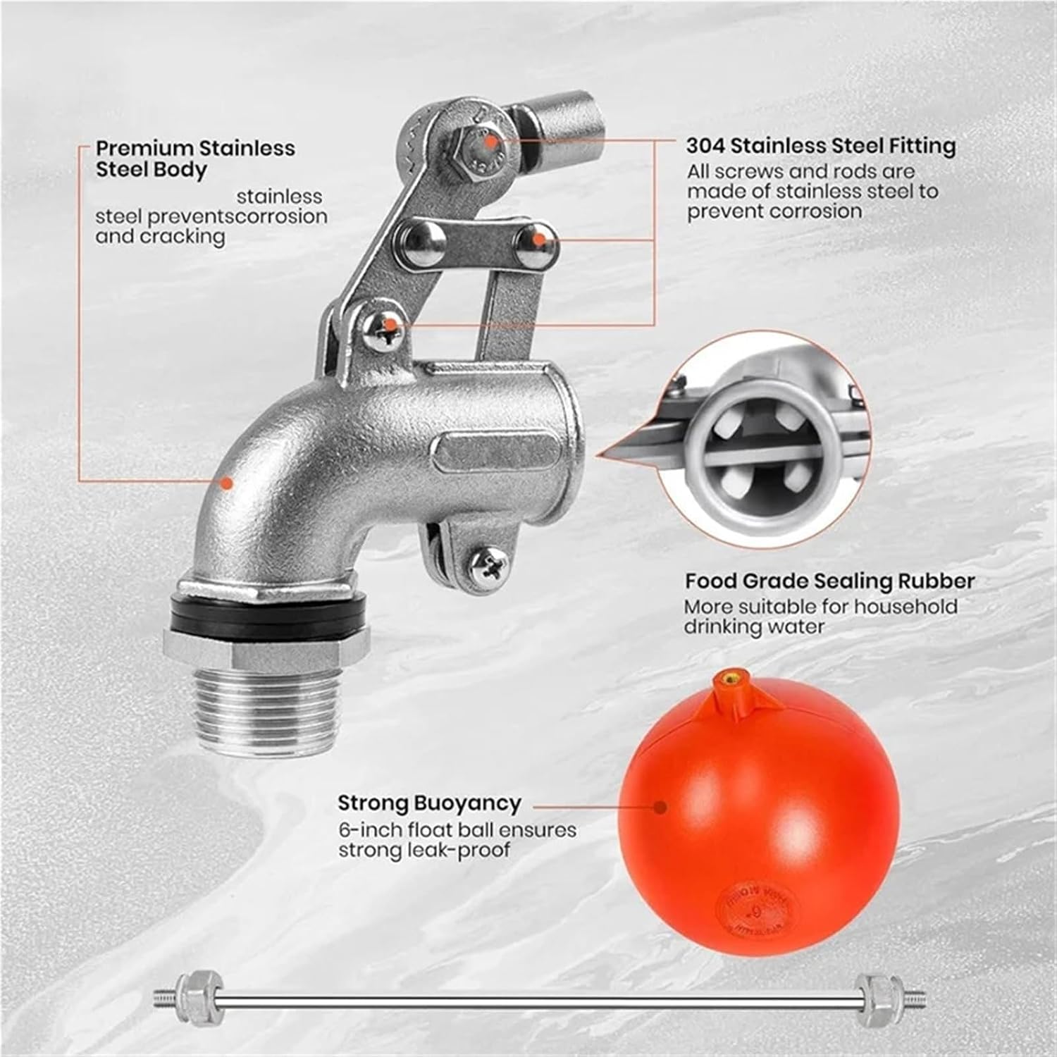 Water Tank Float Ball Valve With Adjustable Angle Rod For Level Control For Stock Pool