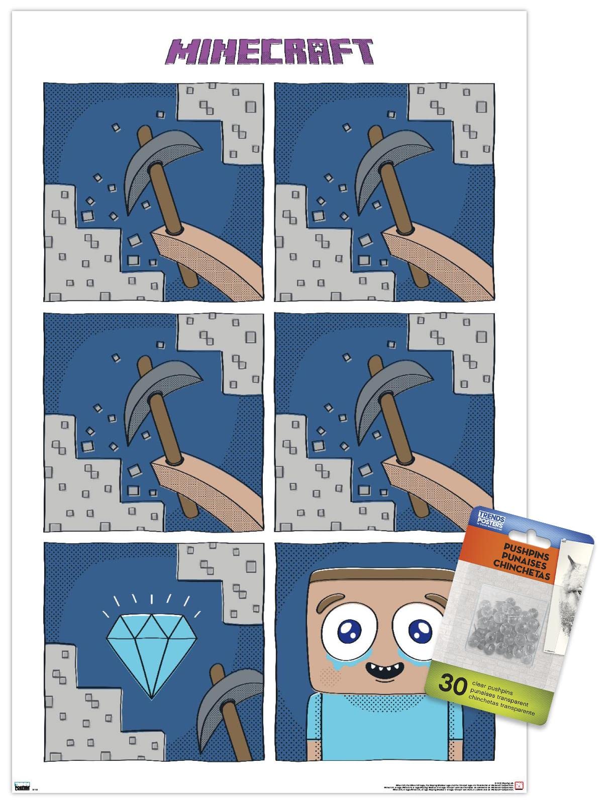 Póster de Minecraft Steve Cry de estilo cómic simple con chinchetas fijas