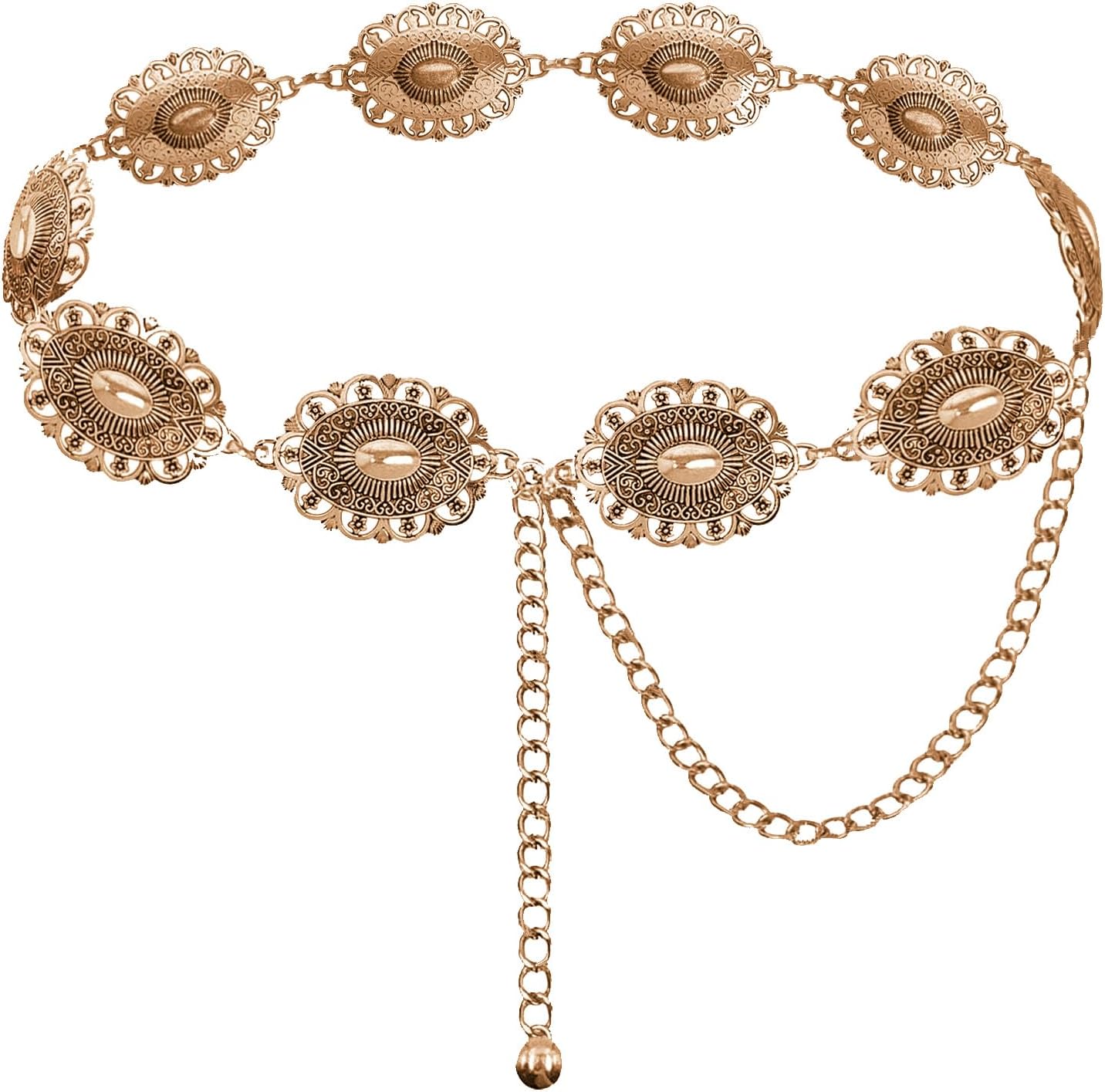 Western Metal Concho Belt for Women Cowgirl Chain Belts for Dresses Jeans Country Concert Outfit