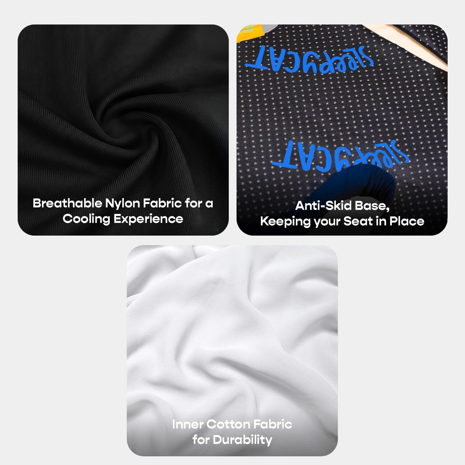 SleepyCat Pro Seat Cushion | Ergonomic Memory Foam Cushion | Enhanced Comfort Posture Support | Premium Perforated Breathable Foam | Anti-Skid Base | Washable Cover | Office Chair Car Seat | Black 4