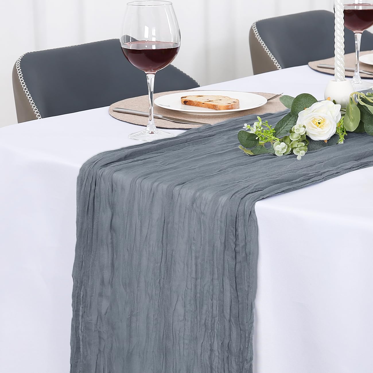 Jumdast Grey Table Runner, Washable Rustic Cheesecloth Table Runner