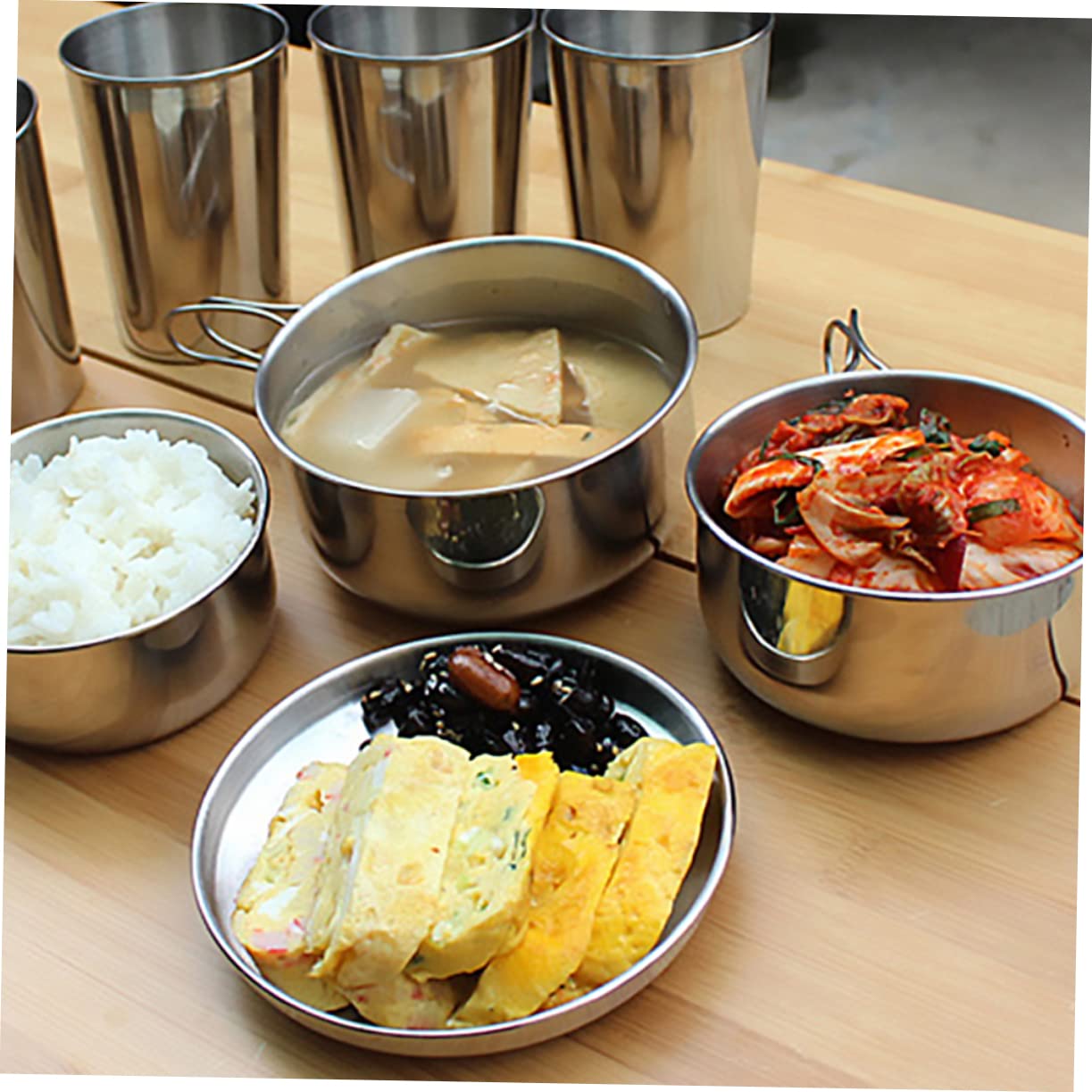 Abaodam Cuisine De Camping Portable Kit De Casseroles pour Randonnée Couvercles Et Tasses Inclus Compatible Feu