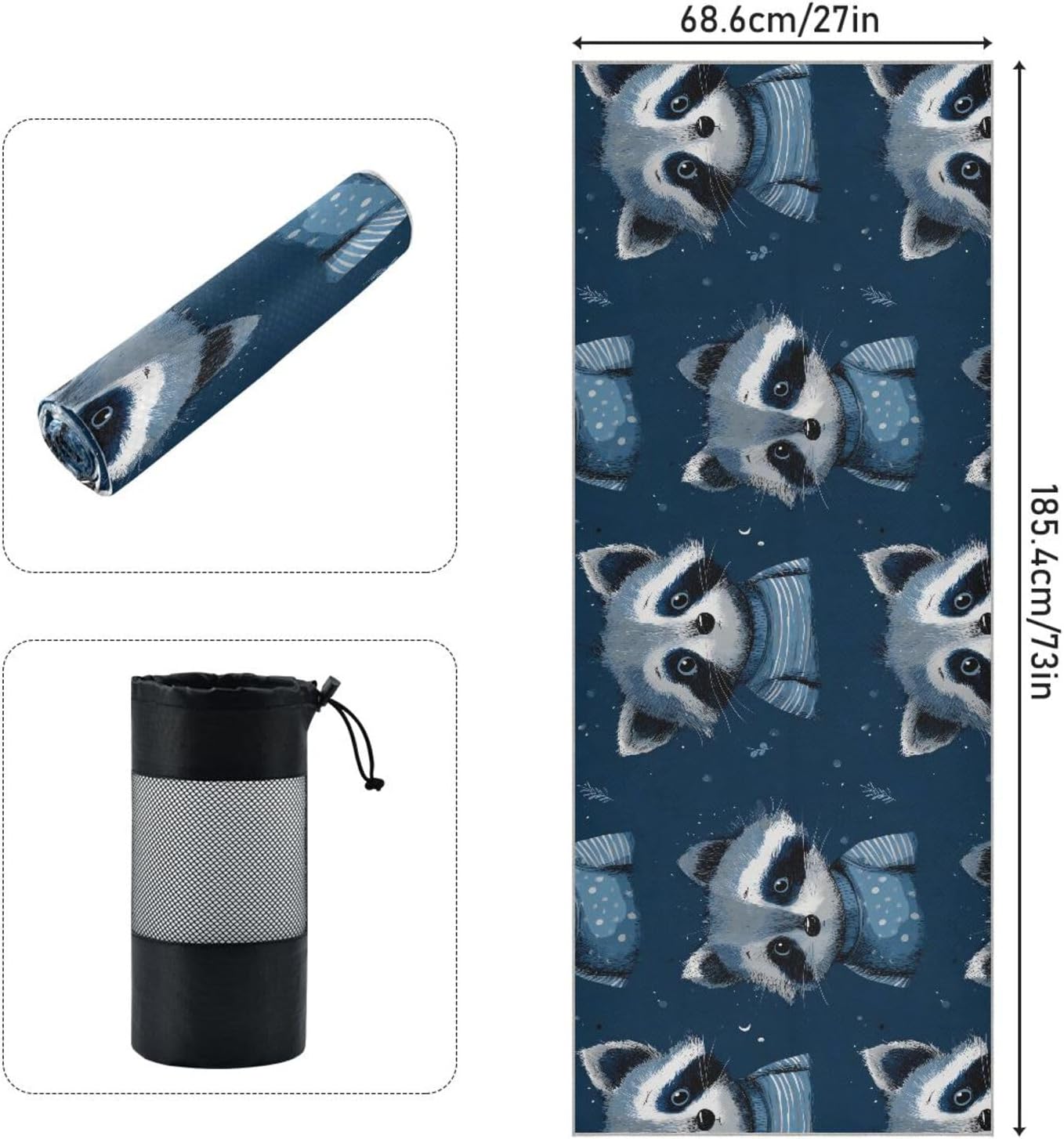 Accoon Cute Hot Yoga Towel – Stylish, Non-Slip, Grip Dots, Super Absorbent, 27" x 73" - Yoga Mat Towels for Exercise, Fitness