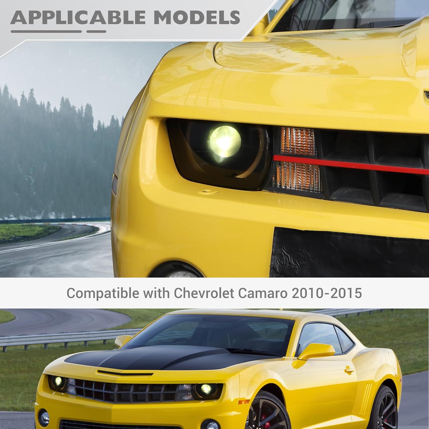 JeCar Smoked Headlight Cover Trim Guards for Chevrolet Chevy Camaro 2010-2015