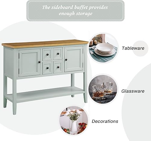 Miniatura 34 de Merax Moderno aparador de madera con cajones y estante inferior, mesa consola para sala de estar, comedor, cocina (azul marino claro) (azul marino