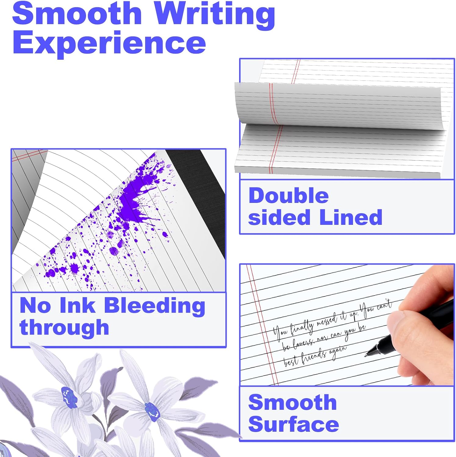 3 Pack White Legal Pads 8.5 x 11 Inch, Wide Ruled Notepads Lined Memo Note Pads, 8.5x11 Inch Micro Perforated Writing Pads 30 Sheets Per Pad for Work Study Daily Note Taking List - Image 6