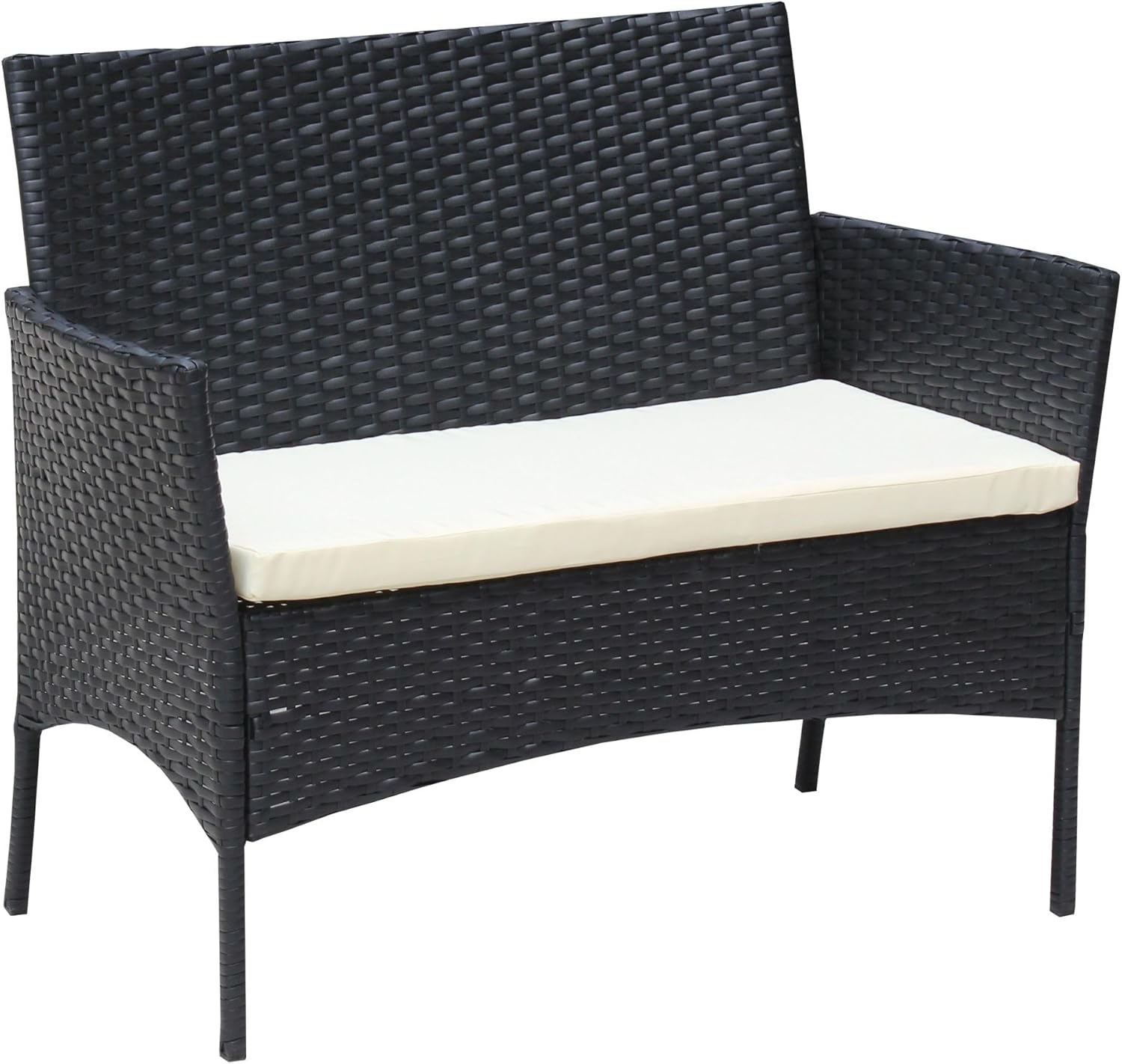 Rhomtree 4 Piece Outdoor Rattan Sofa Set Conversation Set Patio Wicker Furniture Set Cushioned Couch Chair and Coffee Table (Beige Cushion)