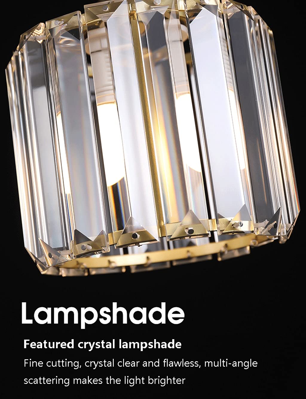 Creative Crystal Chandelier, Simple Glass Square Dimming Adjustable Height Decorative Bed Ceiling Lamp, For Bar Aisle Studying Bedroom Gift (Color : Gold, Size : 3 Color Light - View #6