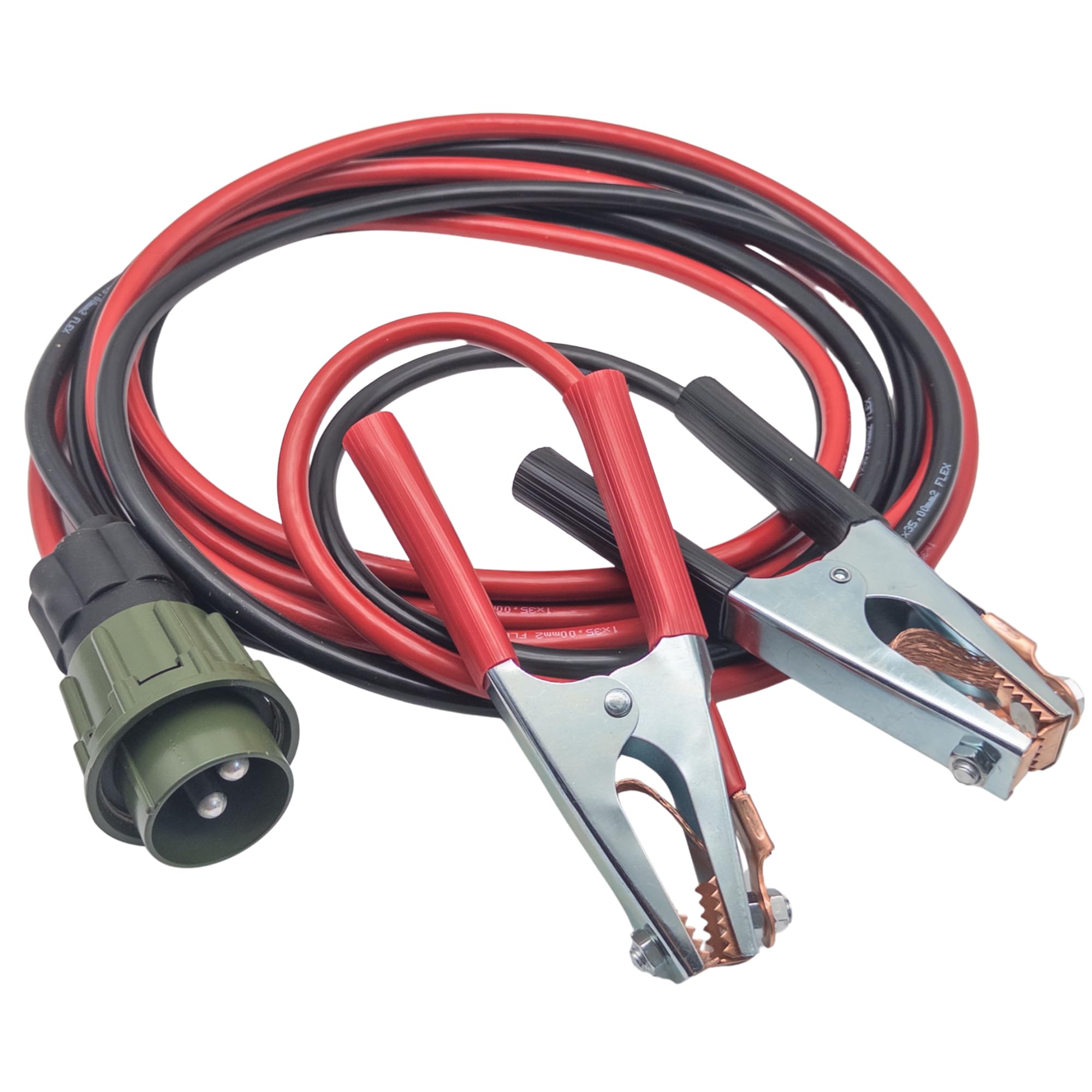 Cable de arranque con conector OTAN de 4 m, 35 mm², 2 pines, 12/24 V, para camiones, vehículos comerciales, militares, tractores y maquinaria de construcción