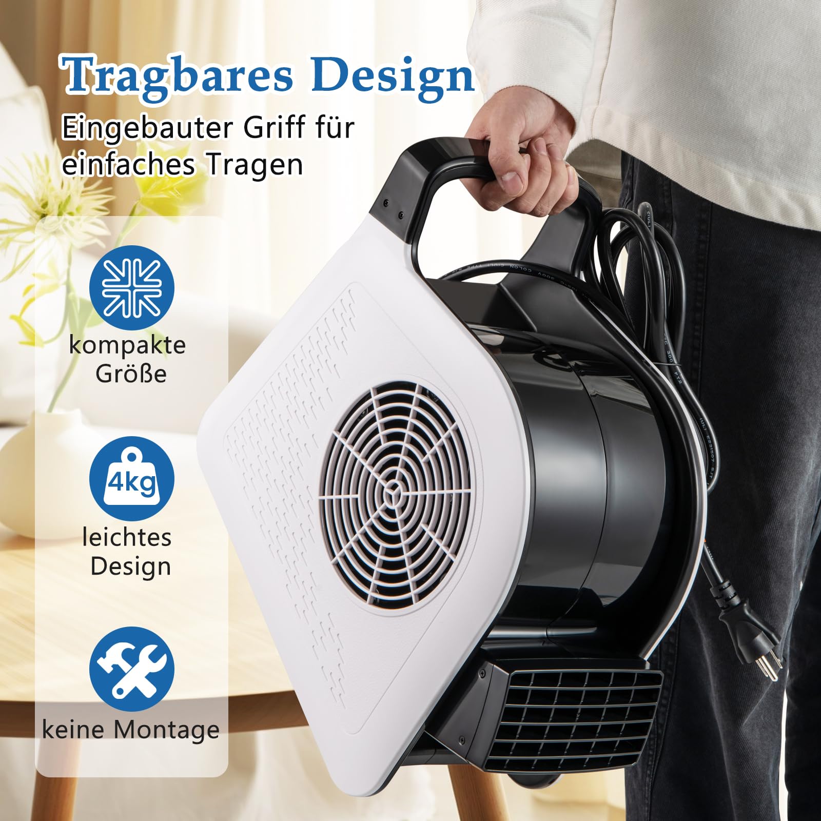 COSTWAY Bodengebläse 130W, 3 Geschwindigkeiten & 185° schwenkbarem Kopf, Blasmaschine zum Trocknen und Ventilieren, Standventilator für Zuhause & Gewerbe