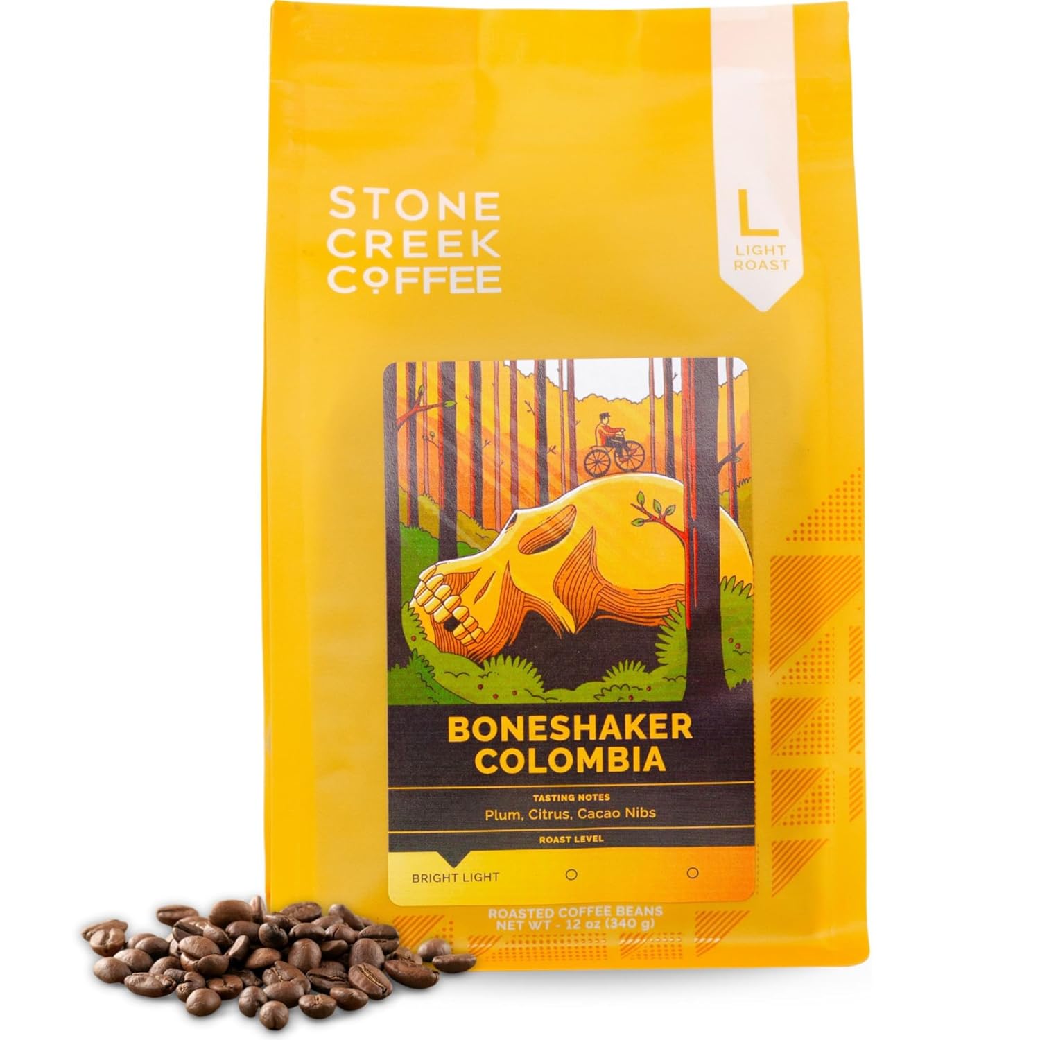 Stone Creek Coffee Light Roast Whole Bean Coffee – 12 Ounce (Pack of 1) – Smooth Specialty Fresh Roasted Coffee Beans with Juicy and Citrus Tasting Notes, Boneshaker Colombia