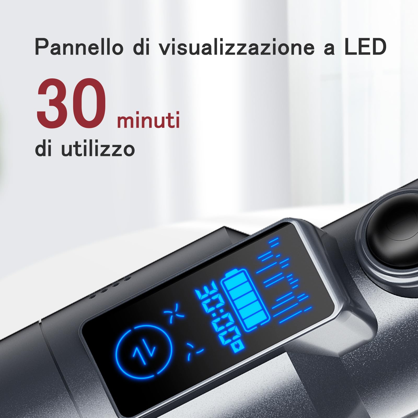 Aspirapolvere a mano, 17000 Pa, mini LED senza fili, batteria a batteria, 30 minuti, leggero, per auto, casa, camper, peli di animali, con supporto di ricarica, carica di tipo C, scatola di