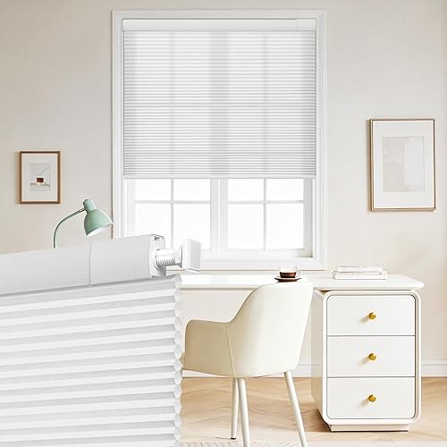 Boolegon No Drill Blinds for Windows Light Filtering Cellular Shades Cordless No Tools Honeycomb Pull Down Easy Install Cellular Blinds for Door,