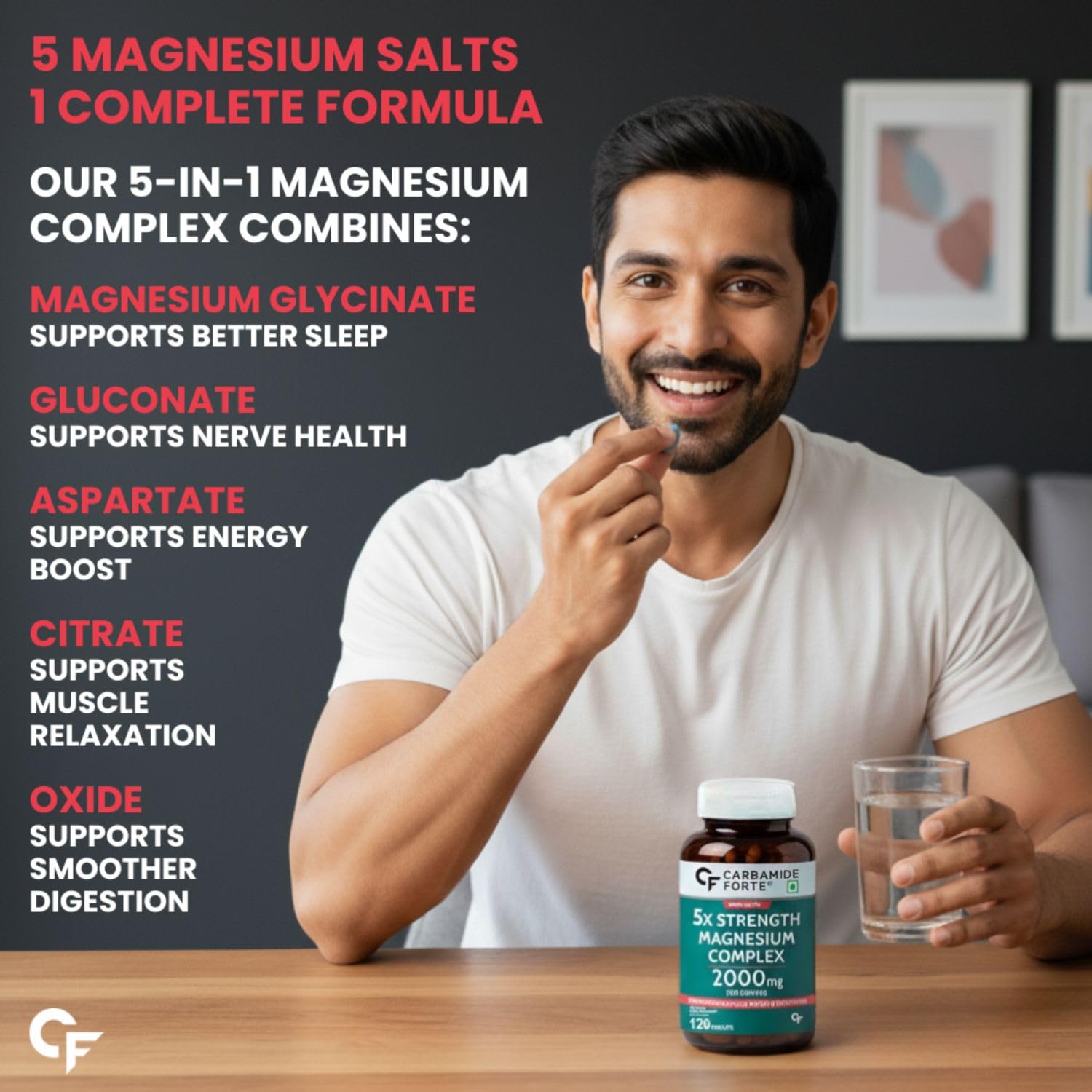 Carbamide Forte Magnesium Supplement with 5X Strength, formulated with Magnesium Glycinate, Citrate, Gluconate, Aspartate & Oxide | 2000 mg per Serving | 120 Tablets — Amazon image 3