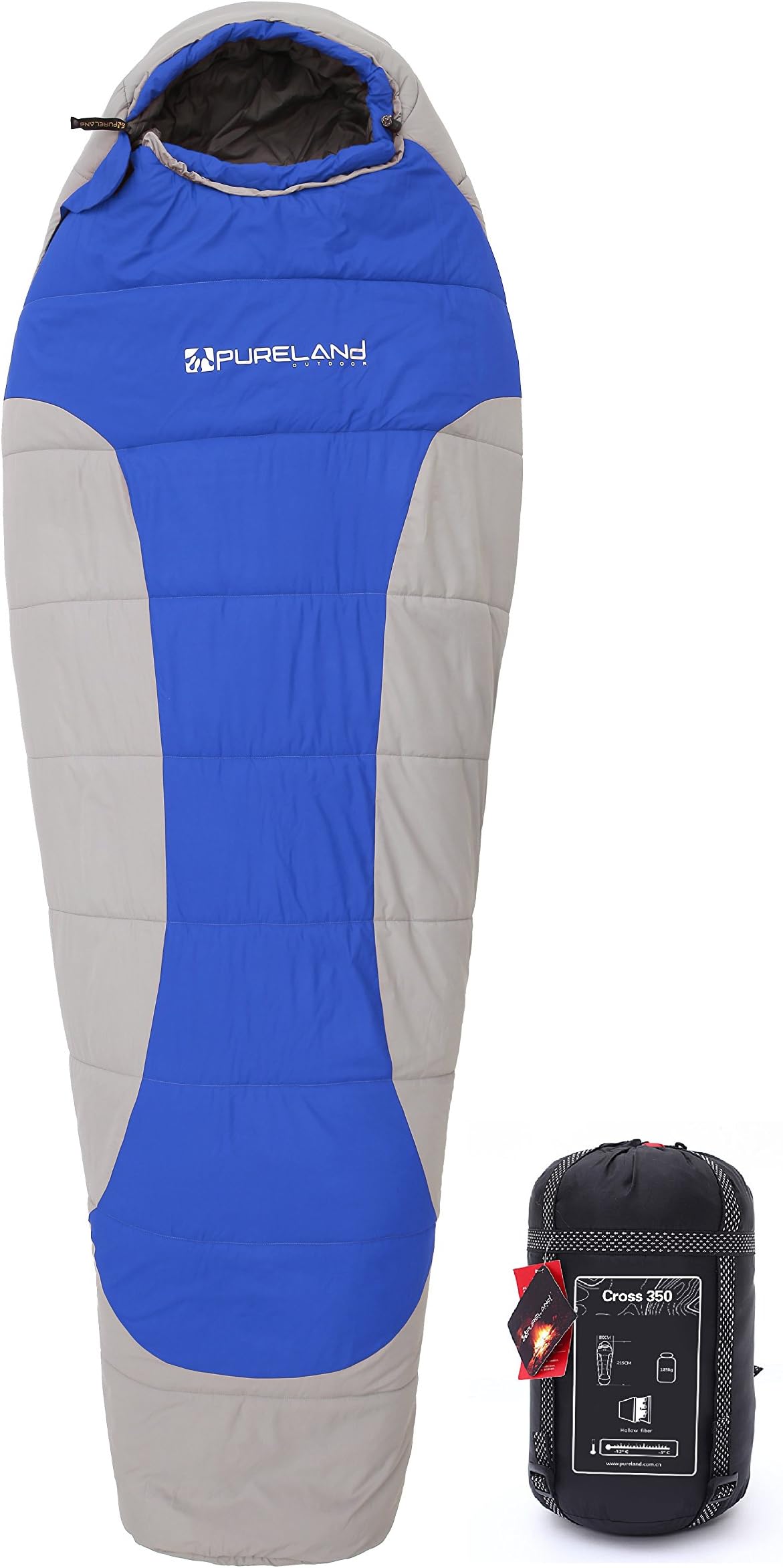 Pureland Mummy Sleeping Bags with Compression Sack - Perfect for Outdoor Camping, Backpacking, Hiking - Cross 350
