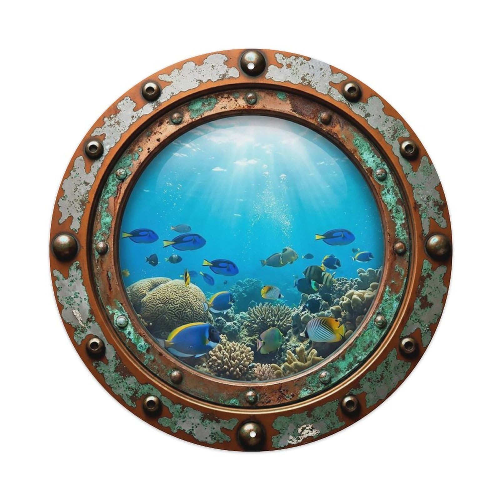Vintage Porthole Surgeonfish Nautical Window View Metal Tin Sign