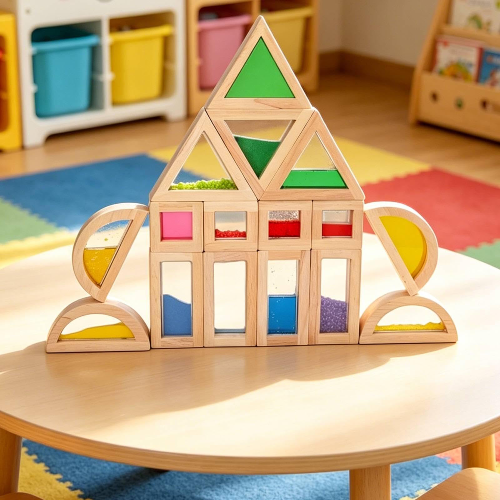 Blocchi di Legno da Costruzione, Blocchi Arcobaleno, Educativi per L'apprendimento Prescolare, Arcobaleno per Bambini
