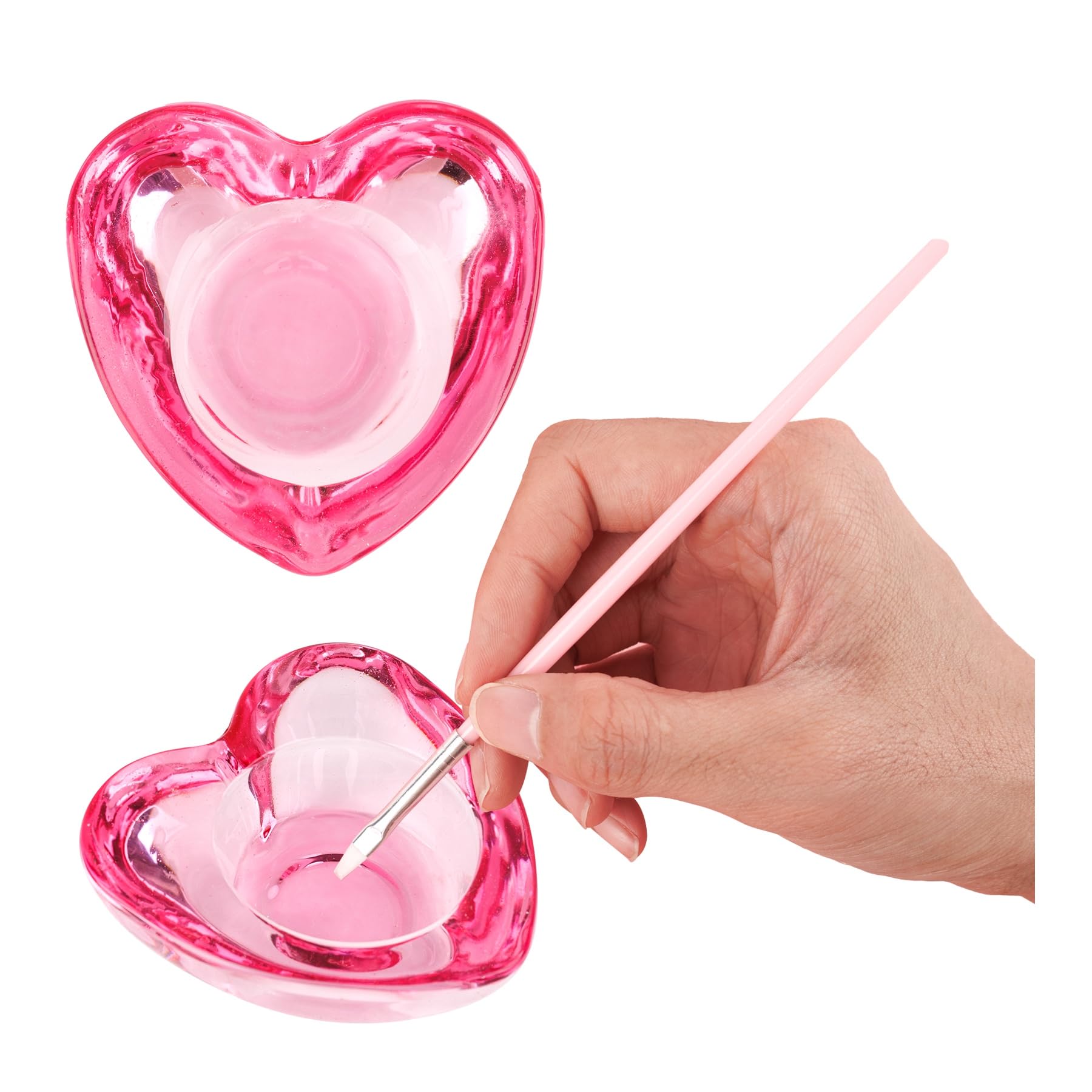 Framendino, 2 Pack Heart Shape Dampen Dish Crystal Monomer Cup for Nail Art Acrylic Liquid Powder