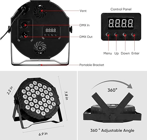 Miniatura 5 de Luces LED para escenario DJ Par, 36 luces RGB para fiesta con control remoto activado por sonido, 7 modos de iluminación estroboscópica para