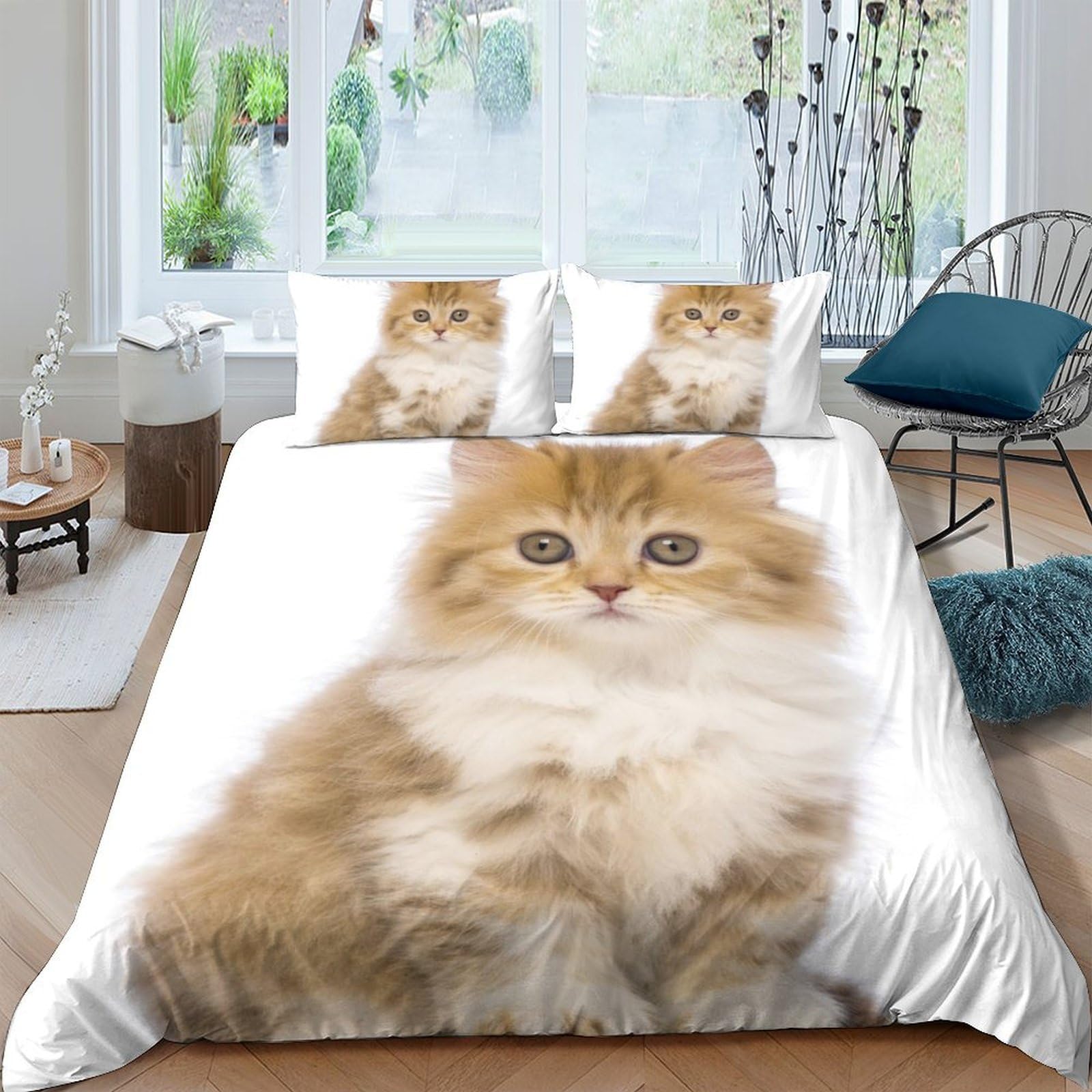 Ctjqhvkz Style-2 3D Printed Fluffy Cat Fitted Sheet Microfiber Soft Breathable Kitten Bed Cover For Bedroom Dorm Mattress Protection Decor Single（135X200cm）