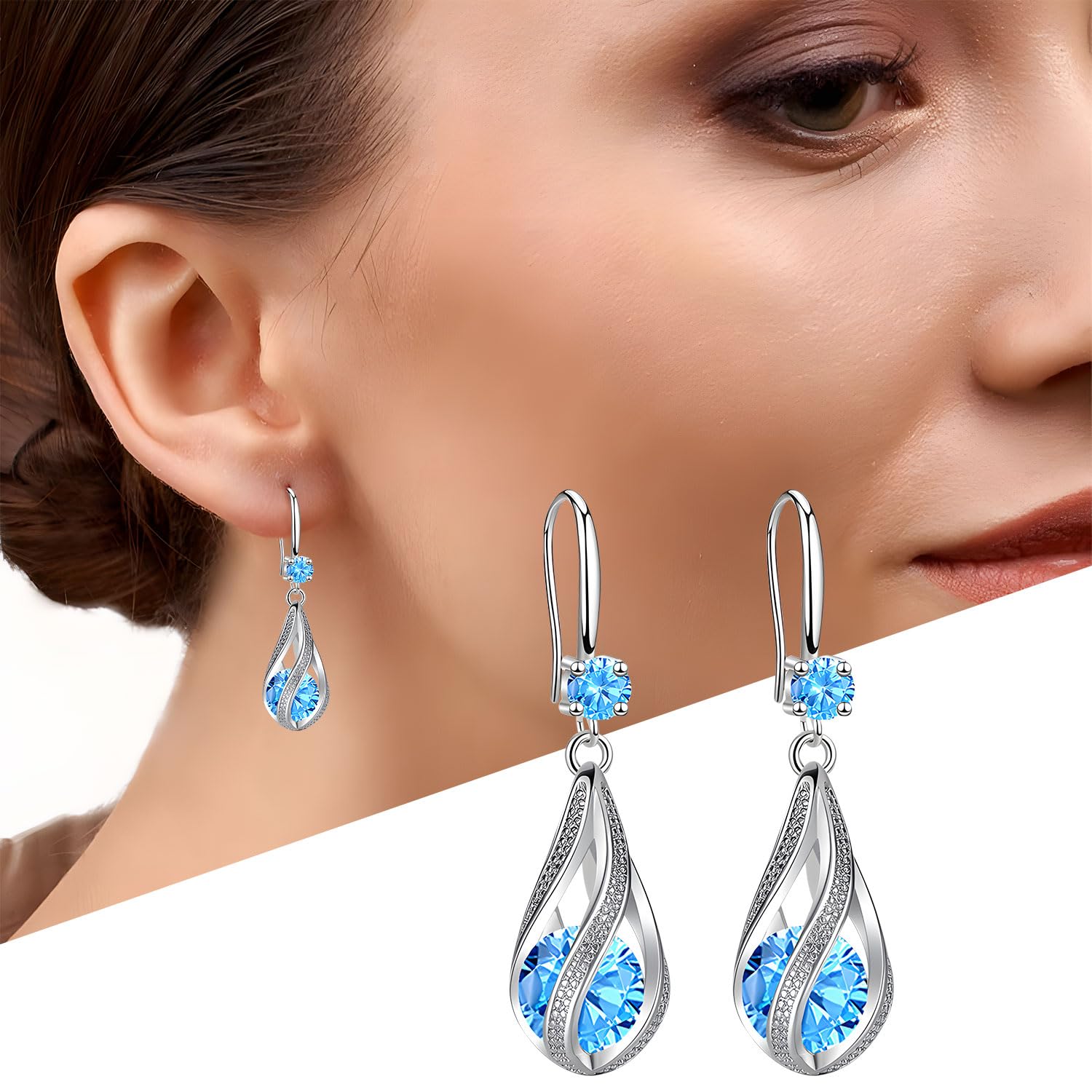 Ohrringe Hängend für Damen, Tropfen-Design Ohrhänger mit Fixiertem Zirkonia, Modische Ohrringe, Elegante Damenohrringe als Geschenk