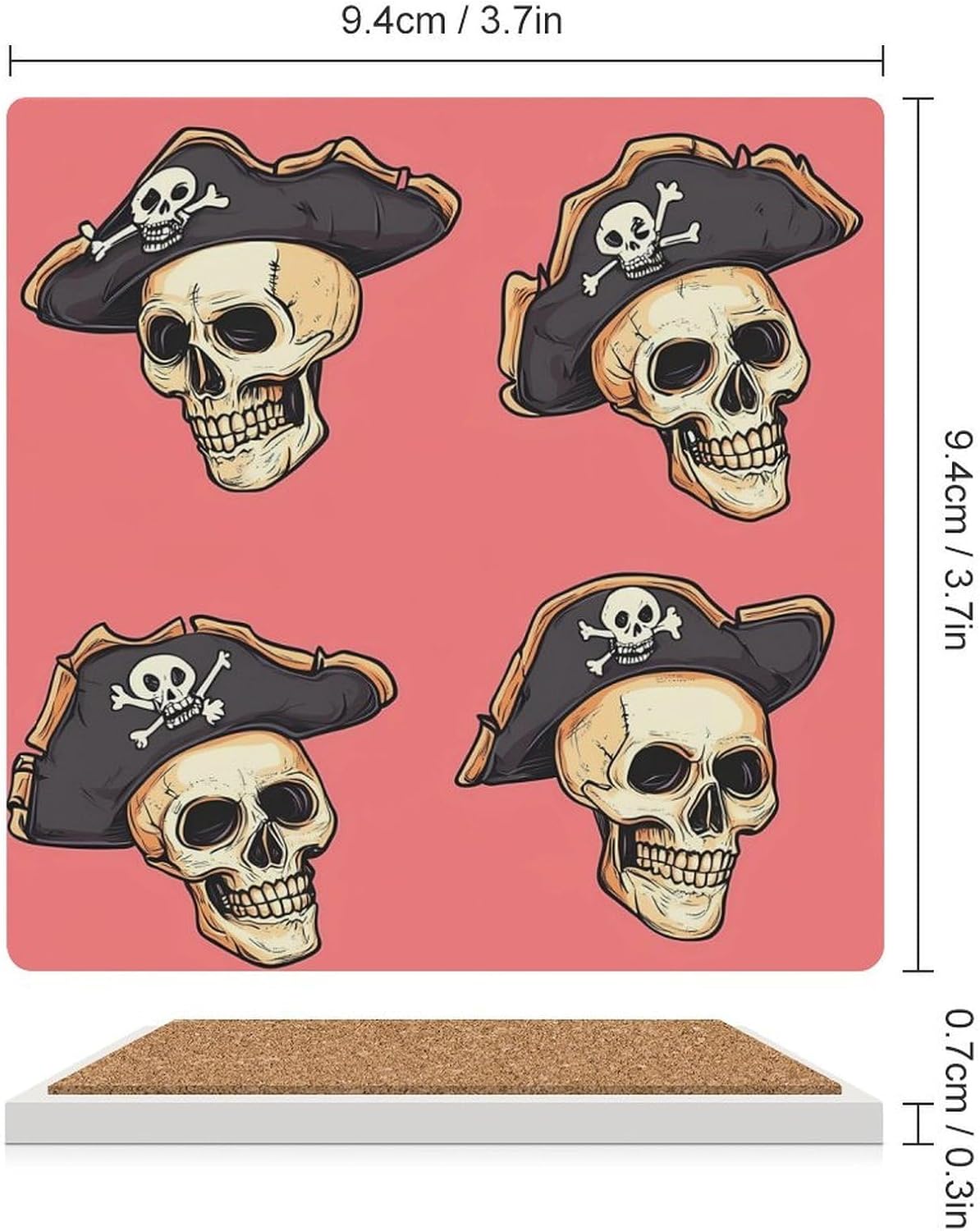 Pirates-Skull Ceramic Coasters Square Drinks Coaster Coffee Table Decor Table Coaster for Home Bar