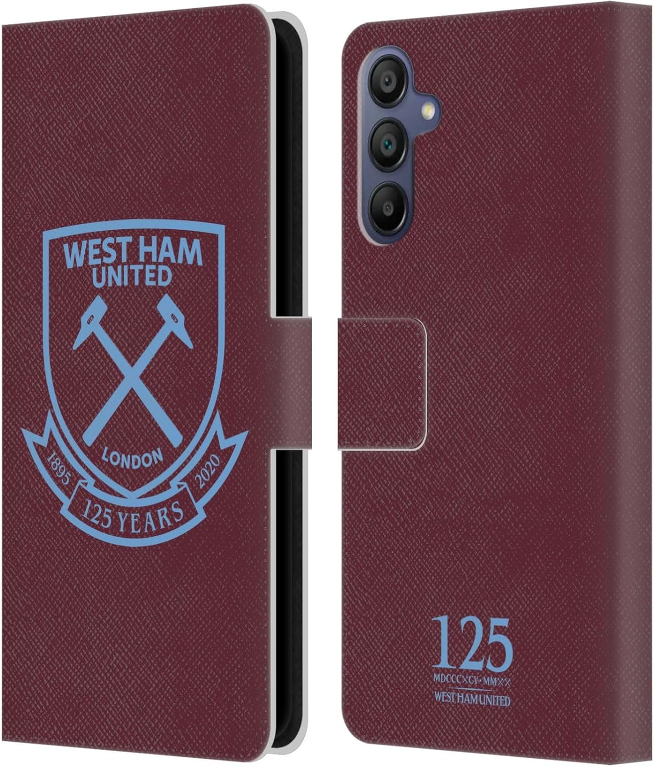 Head Case Designs Officially Licensed West Ham United FC Claret Crest 125 Year Anniversary Leather Wallet Case Compatible with Samsung Galaxy A15