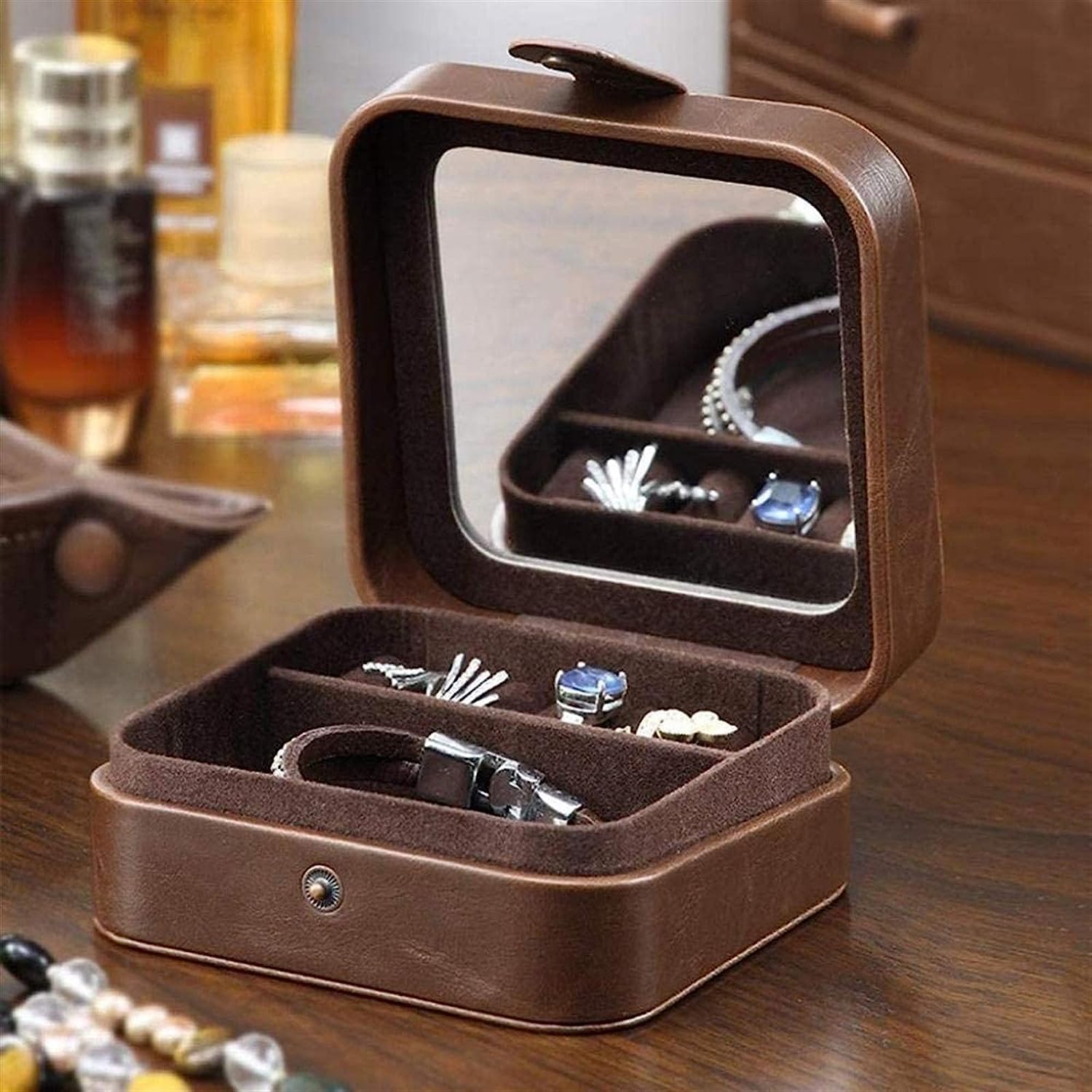 Joyero para Mujer, Organizador de Joyas de Viaje para Collar, Pendientes, Anillos, Estuche de Soporte de joyería de PU