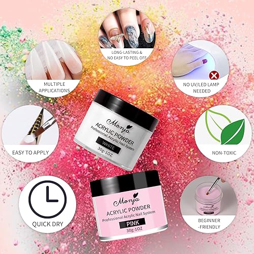 Miniatura 5 de Monja Polvo acrílico  4 unidades de 1.06 oz de color profesional de uñas acrílicas para extensión de uñas acrílicas, arte de uñas 3D, polvo de