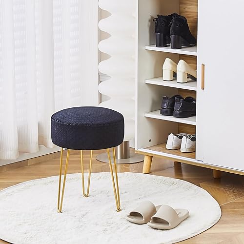 Miniatura 6 de Cpintltr Taburete de tocador, taburetes otomanos de terciopelo, banco otomano redondo, taburete moderno, taburete pequeño, taburete auxiliar con