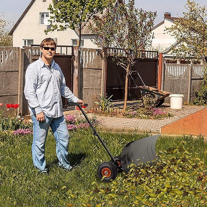 Spazzaneve Manuale con Ruote e Costruzione Metallica Resistente - Manico Regolabile per la Rimozione Facile della Neige su Viali di Accesso, Giardini, Prati e Sentieri - Disegno Ergonomico per Uso Dom