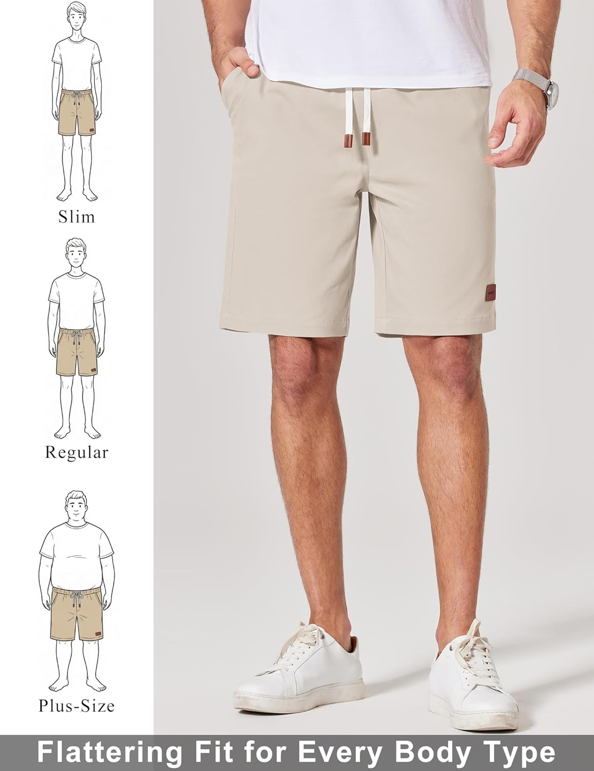 COOFANDY Mens Cotton Chino Shorts 9 Inch Casual Shorts Elastic Waist Drawstring Summer Beach Shorts with Pockets - Image 4