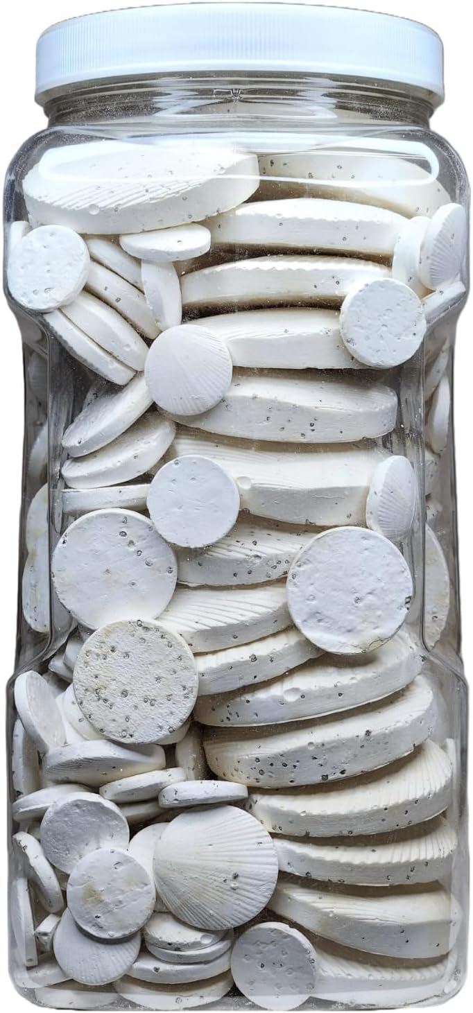Aquatic Foods Inc. Calcium Feeder Disks for Shrimp, Snails, Crabs, Crayfish, Hermit Crabs and All Tropical Fish, 335 Count Jar of Small-Medium-Large Feeder Disks