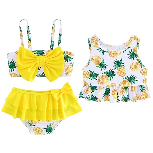 Ahegao Baby Girl Swimsuit 3D Printed Pineapple Sleeveless Tops 2 3 Years Toddler Girl 3Pcs Bathing Suit for Little Girls Summer Hawaiian Beach Bikini Swimsuit 2t 3t Kids Swimming Shorts Bikini Set