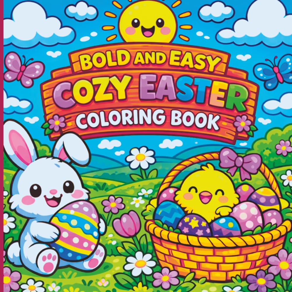 Bold and Easy Cozy Easter Coloring Book: Cute Bunnies, Easter Eggs and Cozy Spring Scenes | Simple and Relaxing Coloring Pages for Adults, Teens and Beginners