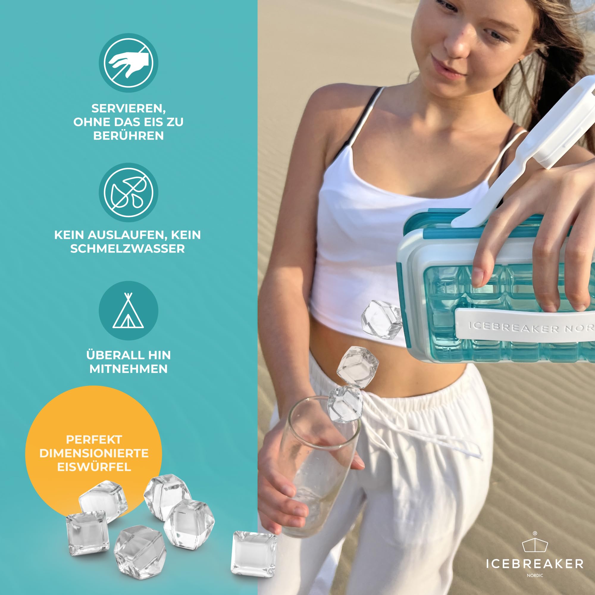 ICEBREAKER Stampo per cubetti di ghiaccio POP 2.0 - Crea e servire il ghiaccio senza toccare il ghiaccio - Il contenitore per ghiaccio igienico per il congelatore - Contenitore in silicone con