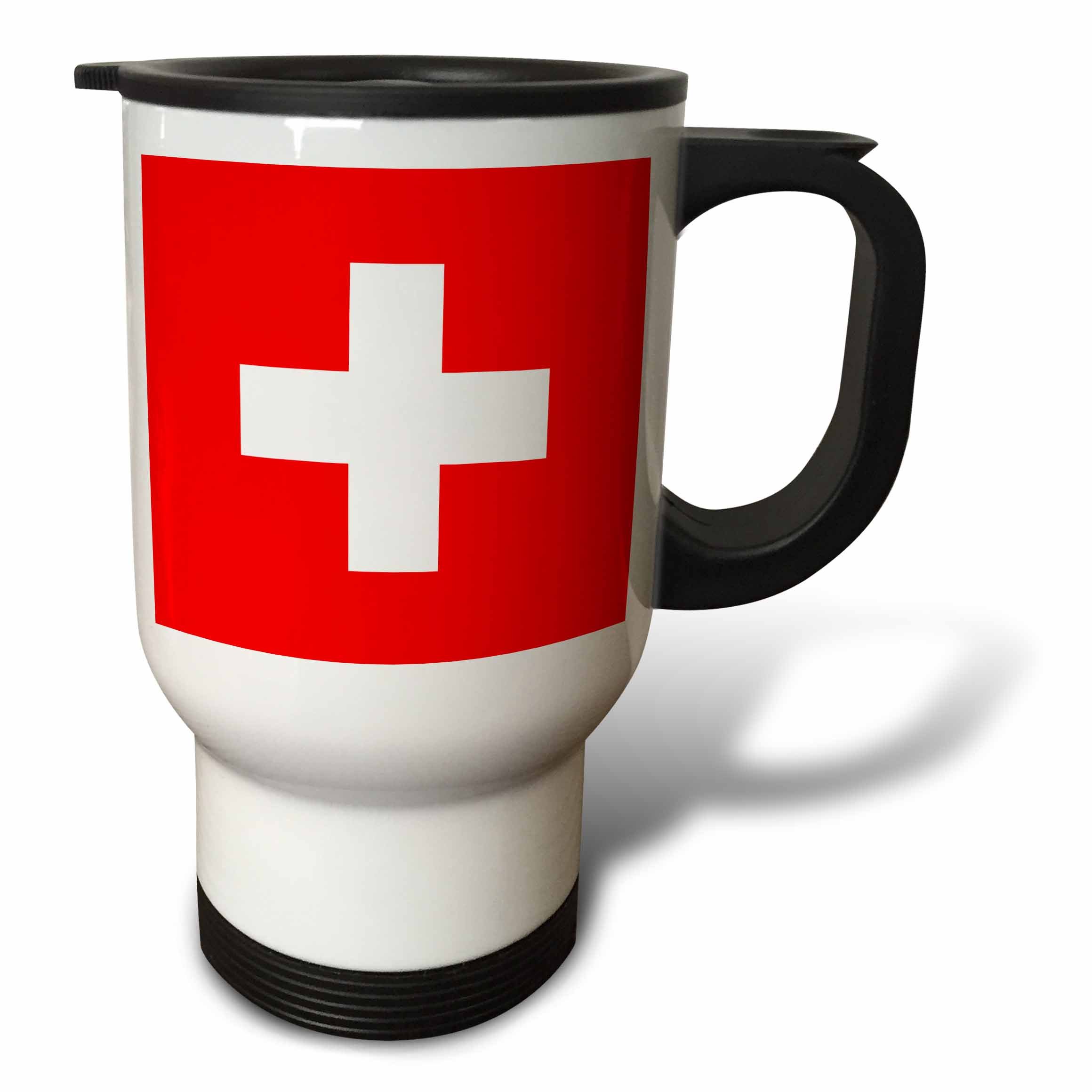 3dRose tm_211389_1 Flag of Switzerland-Travel Mug, 14 oz, Stainless Steel, White