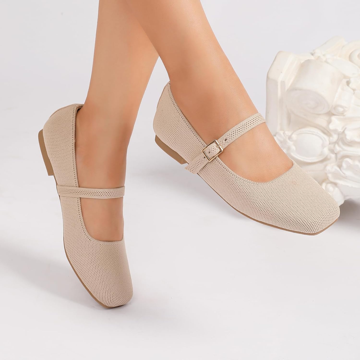 Women's Flats Shoes Foldable Mary Jane Ballet Flat for Women Comfortable Dress Square Toe Womens Knit Shoe for Casual Office Work - Image 5