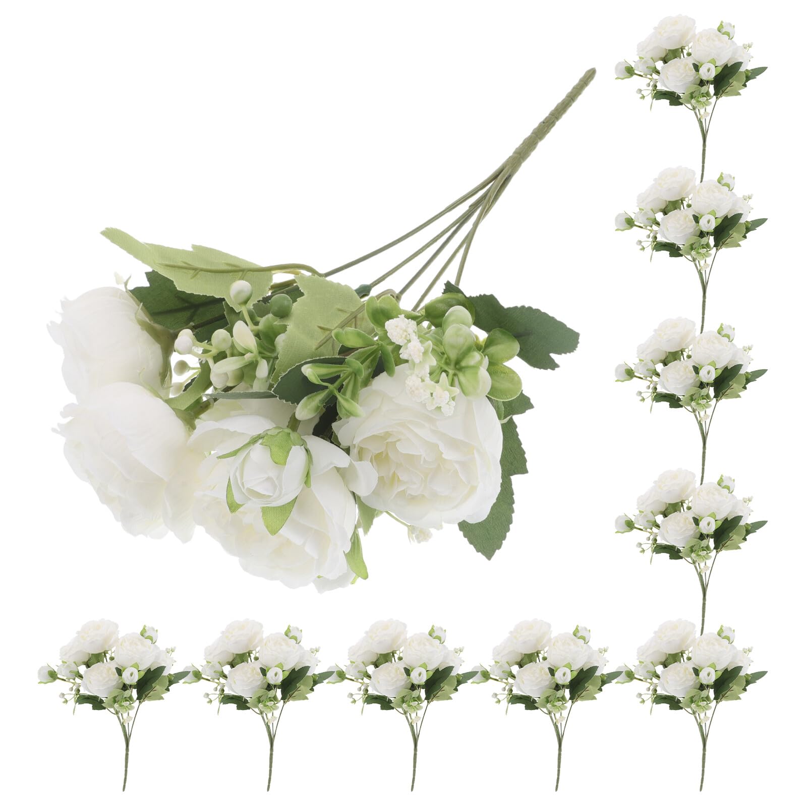 Künstlicher Pfingstrosenstrauß Vielseitige Dekoration aus Seidenblumen 10 Stück Weiß mit Hoher Realitätsnähe für Tischmittelstücke und Wohnzimmer