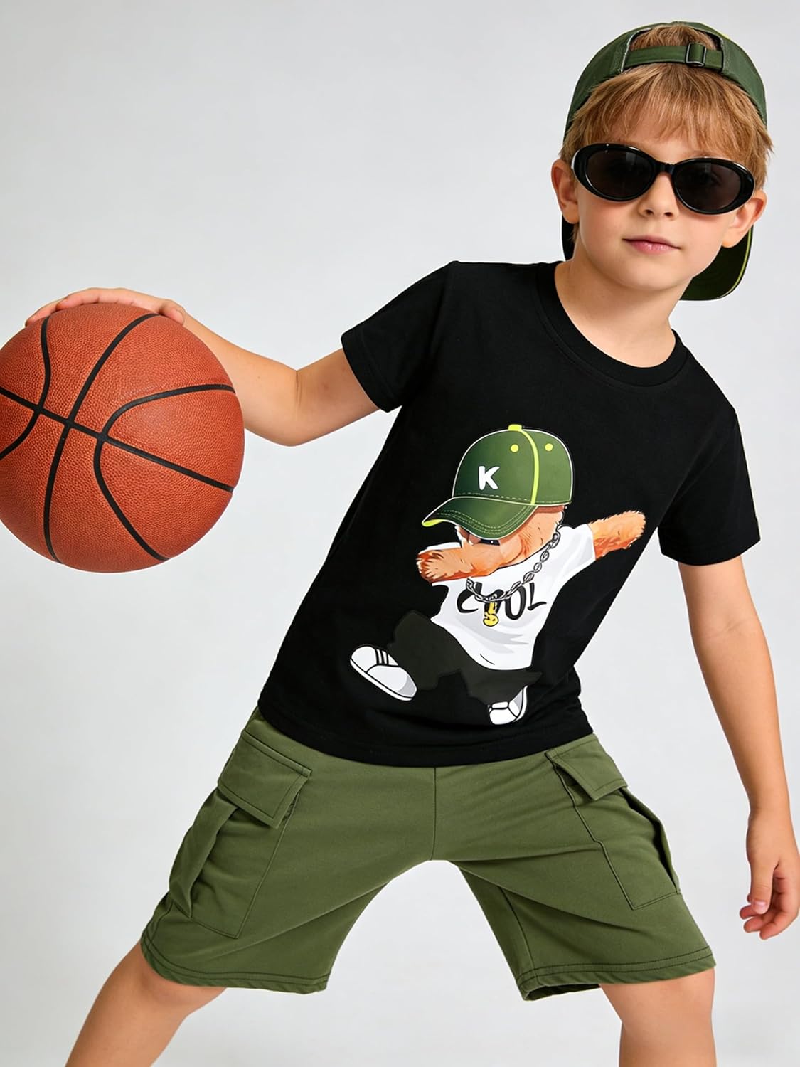 Boys' 2-Piece Summer Outfit Short Sleeve Graphic T-Shirt and Cargo Shorts Set Toddler to Big Kid Size 5-10 - Image 4