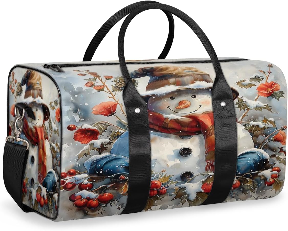 Snowman Berries Travel Duffel Bag for Women Men Large Capacity Overnight Weekender Bags for Lightweight Waterproof Sport Gym Bag for Workout Yoga Swim