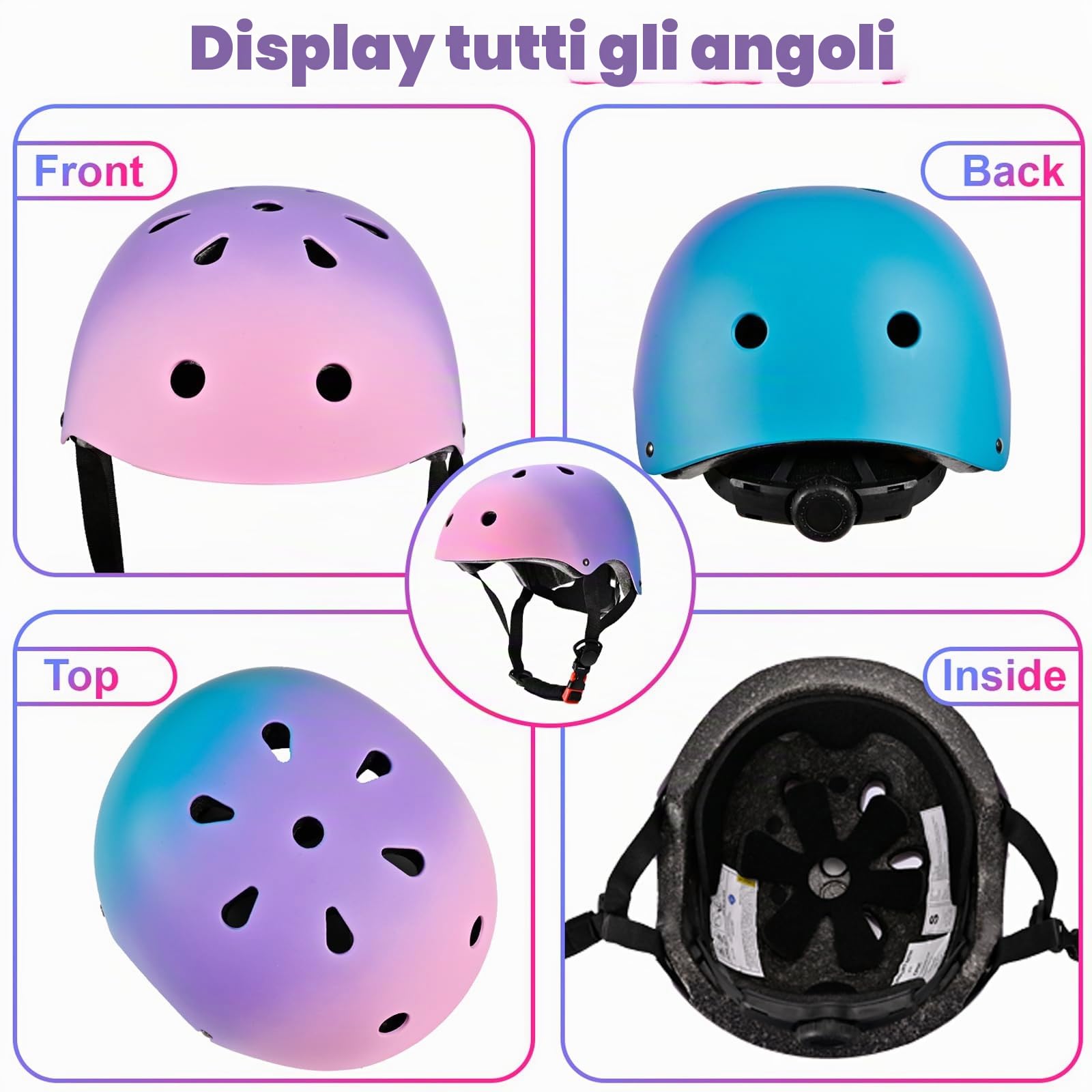 Casco da Bicicletta per Bambina Bambini Taglia S/M Regolabile 51-58 cm Ventilato, Casco Bambini per Monopattini, Tricicli, Pattini a Rotelle