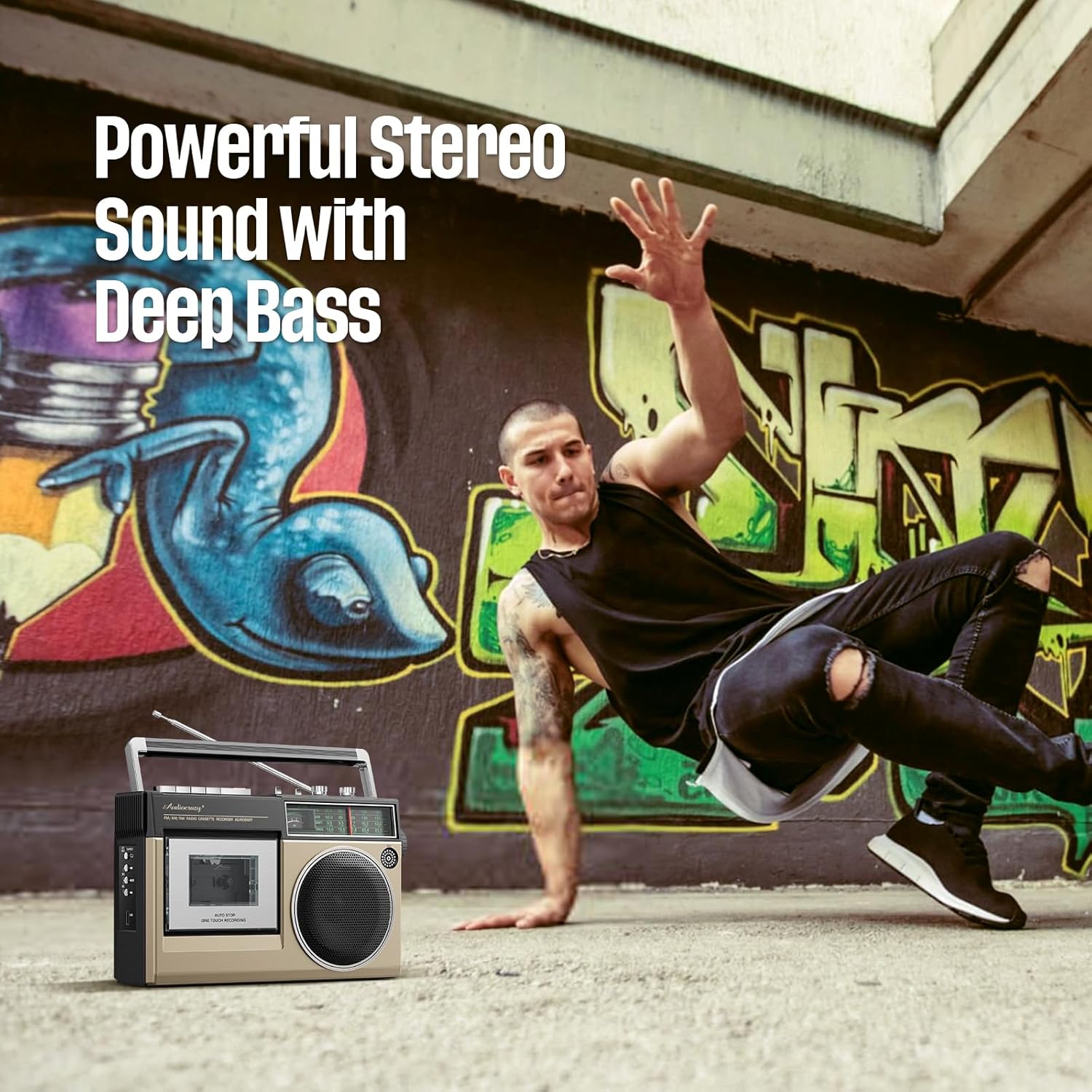 Portable Cassette Tape Player with AM FM SW Stereo Radio, Bluetooth Cassette Player Recorder with Built-in Microphone | USB Port | Headphone Jack | AC/Rechaegeable/D Cell Battery (Gold)