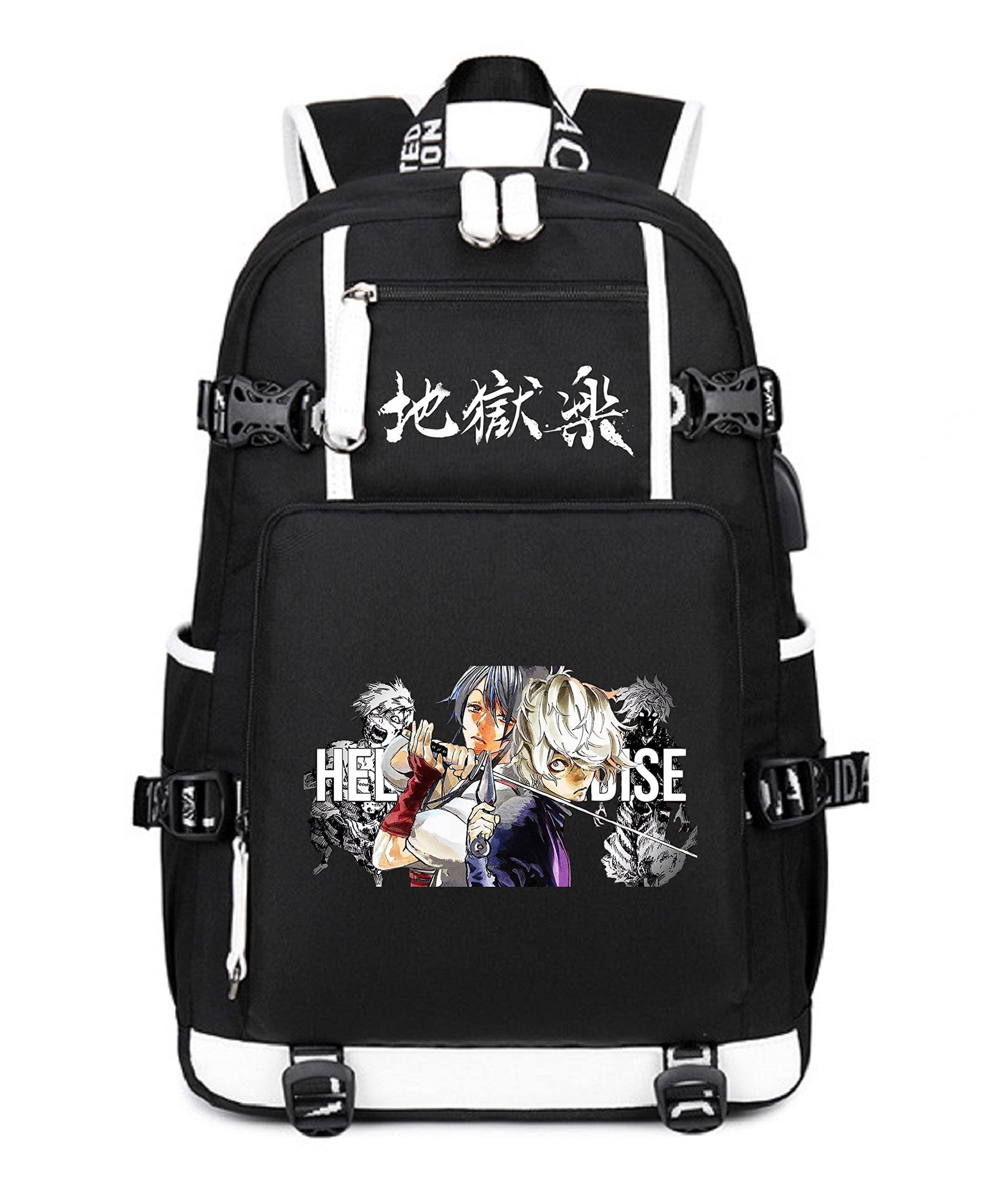 ISaikoy Anime Hell's Paradise Jigokuraku Backpack Bookbag School Bag Daypack with USB Charging Port 1