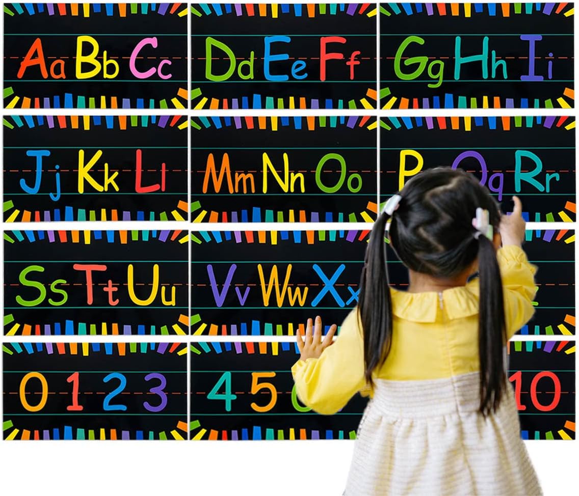 12 Pcs Alphabet Bulletin Board Strips, Alphabet Chart and Number Line for Classroom Wall Decorations, Including ABC and 0-10 Number Bulletin Board Decorations
