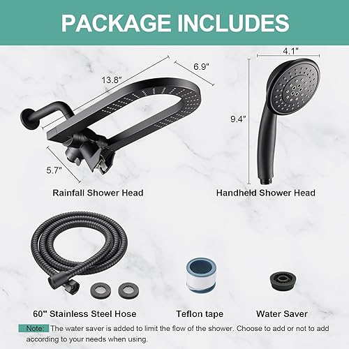 Miniatura 6 de Cobbe Combo de cabezal de ducha de lluvia de 3 vías, cabezal de ducha doble con mano, lluvia de alta presión de 5 pulgadas con manguera de acero