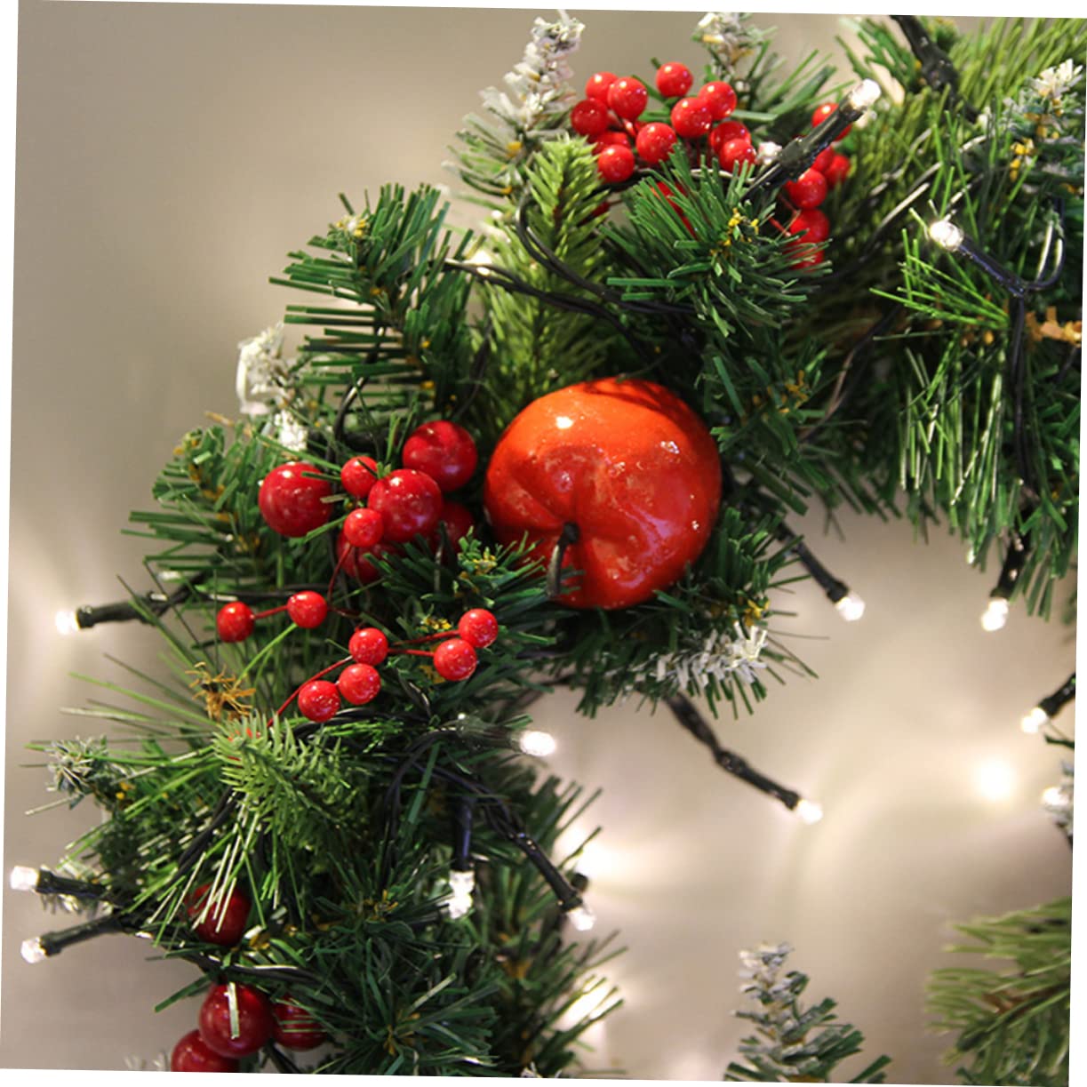 ABOOFAN 2 Pièces Couronne De Guirlande De Noël Couronne De Noël avec Lumière Couronne De Baies Artificielle Couronne De Porte De Guirlande Lumineuse avec des Lumières