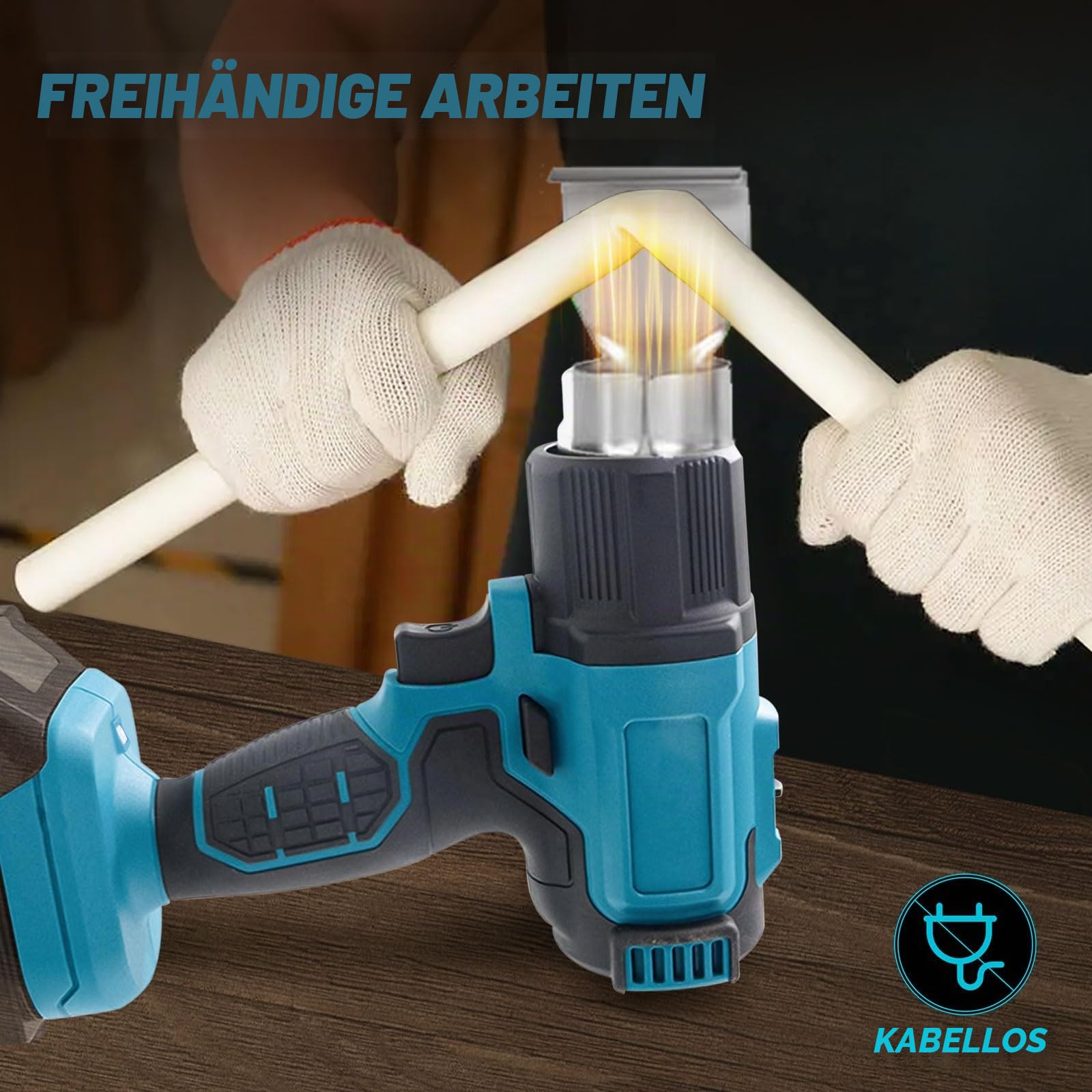 Akku-Heißluftpistole kompatibel mit Makita 18V, Variable Temperaturregelung 50℃-550℃ Elektrische Heißluftfön Schnelle Erwärmung mit LED Anzeige zum Entlacken, Löten mit 5 Düsen(ohne Batterie)