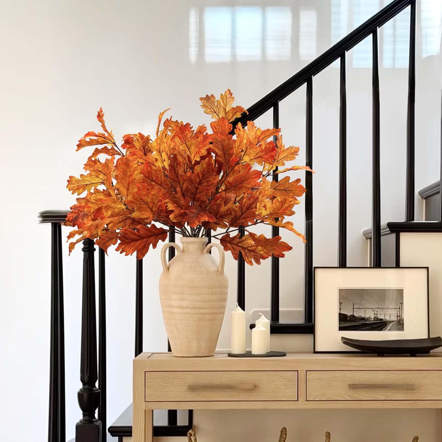 SNAIL GARDEN 2 Pack 21.6in/55cm Artificial Fall Stems with 106 Ombre Leaves,Realistic Autumn Foliage for Vase Fillers, Thanksgiving & Halloween Decor