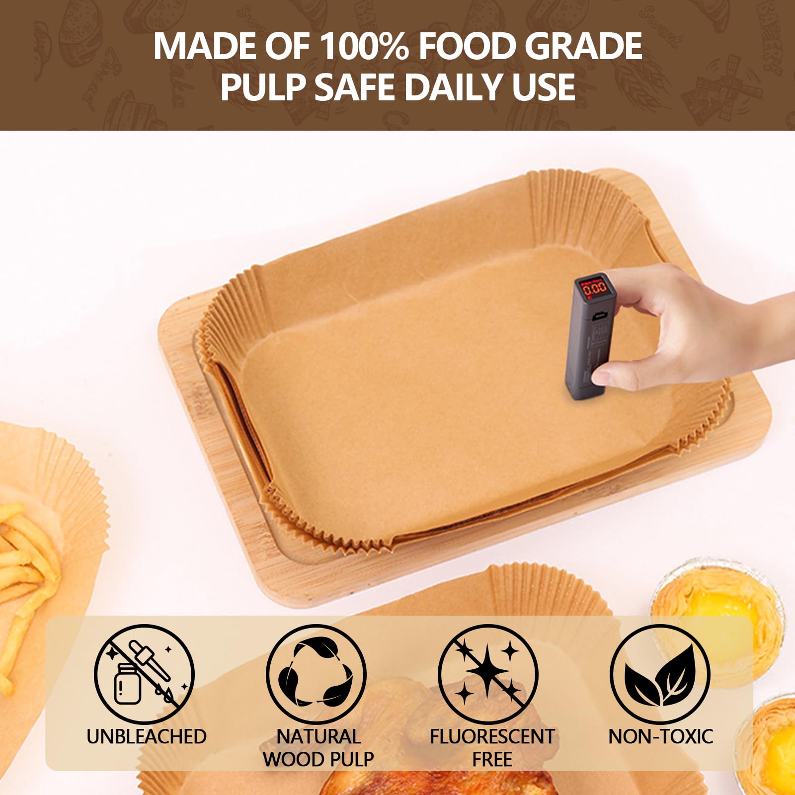 UBeesize Lot de 150 doublures en papier sulfurisé jetables pour friteuse à air comprimé Ninja DZ201/DZ401 Dual, résistantes à l'huile, à l'eau, accessoires de friteuse à air de qualité alimentaire